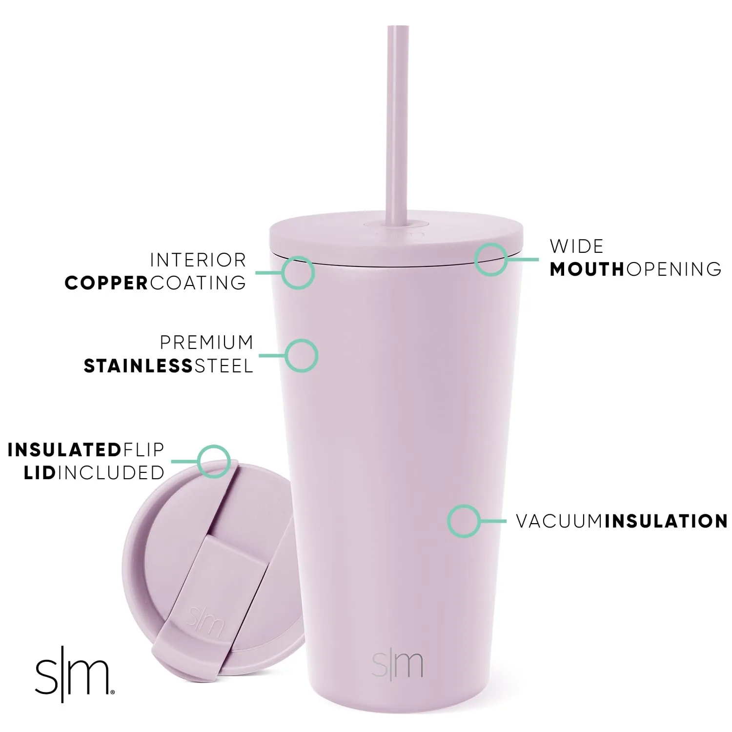 Simple Modern Insulated Tumbler with Lid and Straw | Iced Coffee Cup Reusable Stainless Steel Water Bottle Travel Mug | Gifts for Women Men Her Him | Classic Collection | 16oz | Lavender Mist
