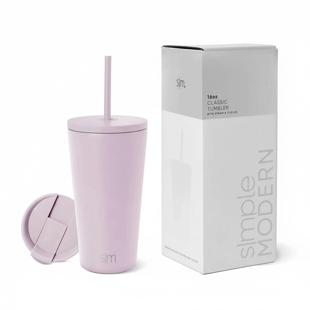 Simple Modern Insulated Tumbler with Lid and Straw | Iced Coffee Cup Reusable Stainless Steel Water Bottle Travel Mug | Gifts for Women Men Her Him | Classic Collection | 16oz | Lavender Mist