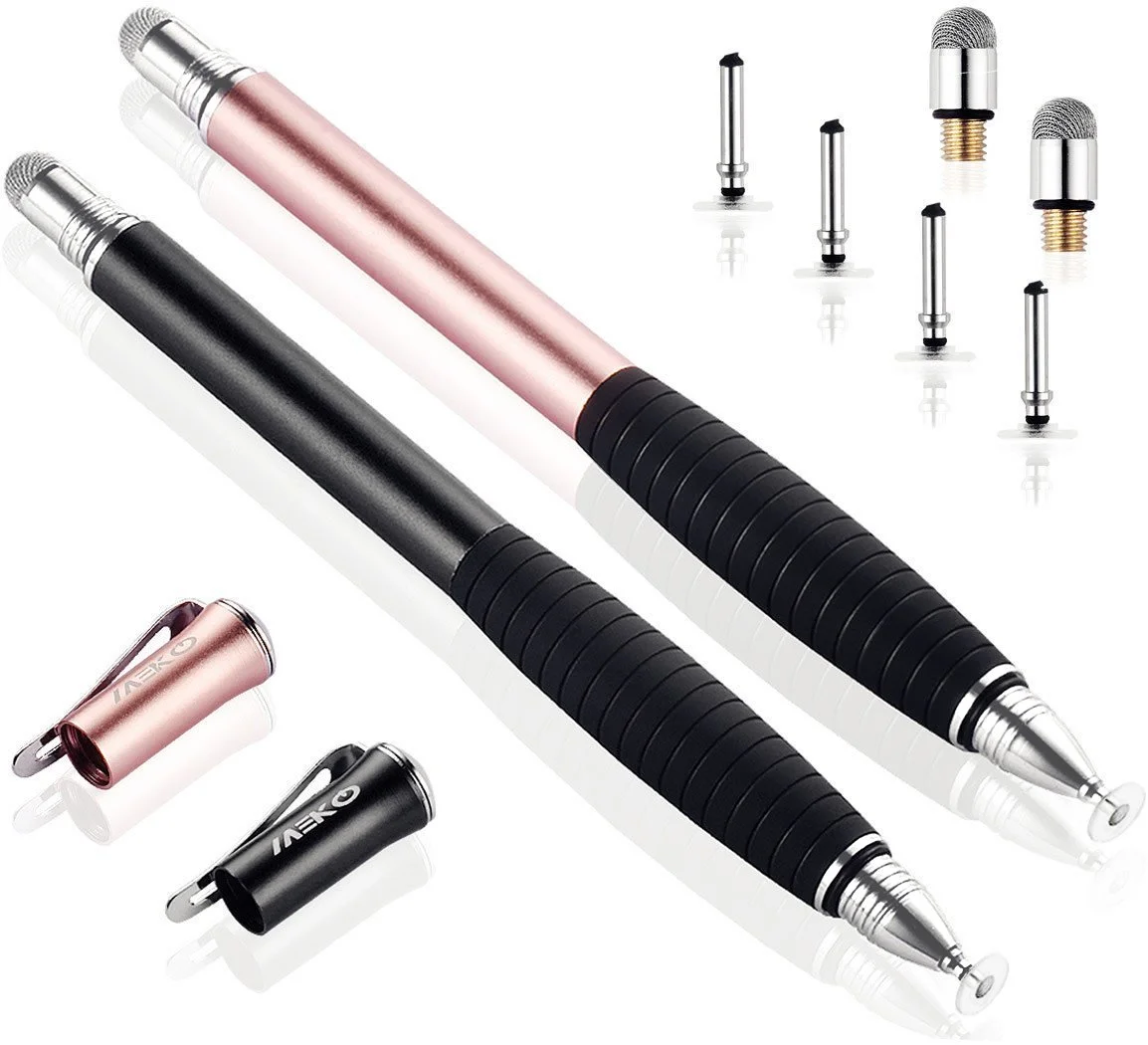 MEKO (2nd Generation) [2 in 1 Precision Series] Disc Stylus Pen for iPhone, iPad Pro/Mini/Air, Samsung Galaxy and All Touch Screen Devices Bundle with 6 Replacement Tips,Pack of 2(Black/Rose Gold)