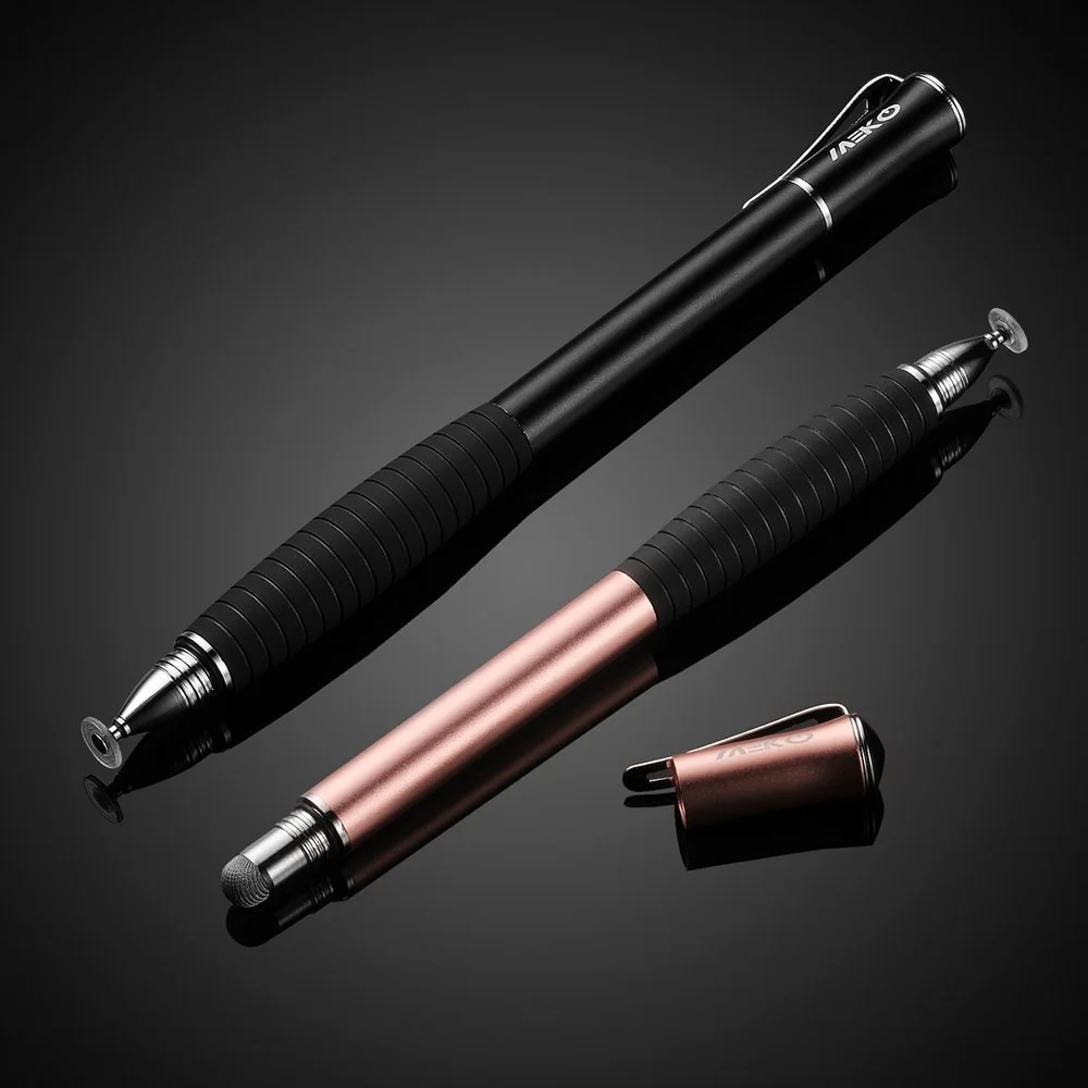 MEKO (2nd Generation) [2 in 1 Precision Series] Disc Stylus Pen for iPhone, iPad Pro/Mini/Air, Samsung Galaxy and All Touch Screen Devices Bundle with 6 Replacement Tips,Pack of 2(Black/Rose Gold)