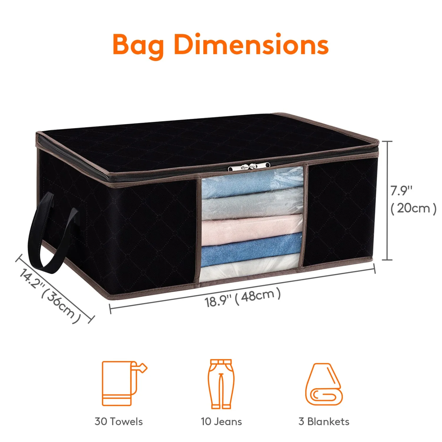 Lifewit 4-Pack Clothes Storage Bag, Foldable Storage Bins Closet Organizer with Reinforced Handle, Storage Containers With Sturdy Fabric Clear Window for Towel, Sweater, T-shirts, Black