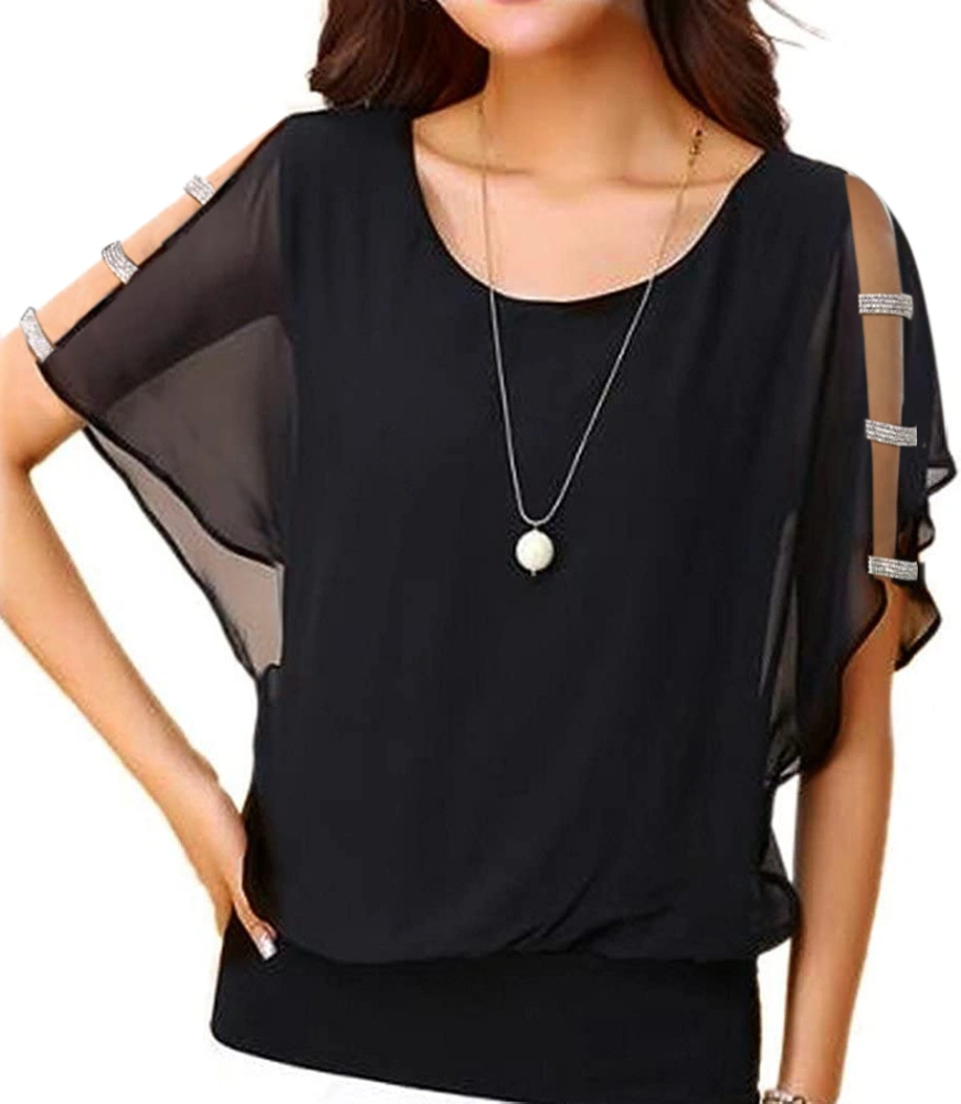 Women's Loose Casual Crewneck Short Sleeve Chiffon Tops Summer T-Shirt Blouse