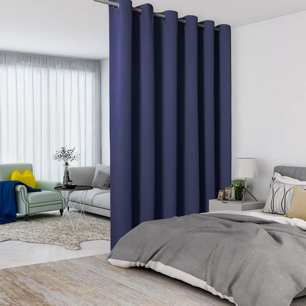 LORDTEX Navy Room Divider Curtains - Total Privacy Wall Room Divider Screens Sound Proof Wide Blackout Curtain for Living Room Bedroom Patio Sliding Door, 1 Panel, 8.3ft Wide x 7ft Tall