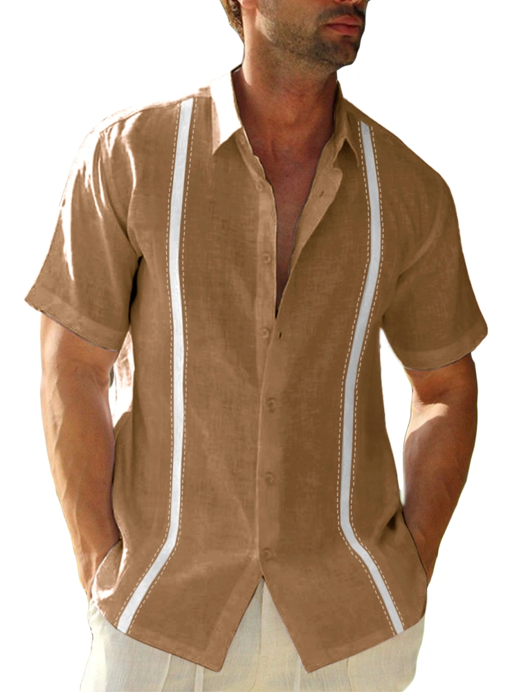 Herren Guayabera Hemd Kurzarm Leinenhemd Kuba Sommer Strand Shirts Hippie Freizeithemd M盲nner Tops