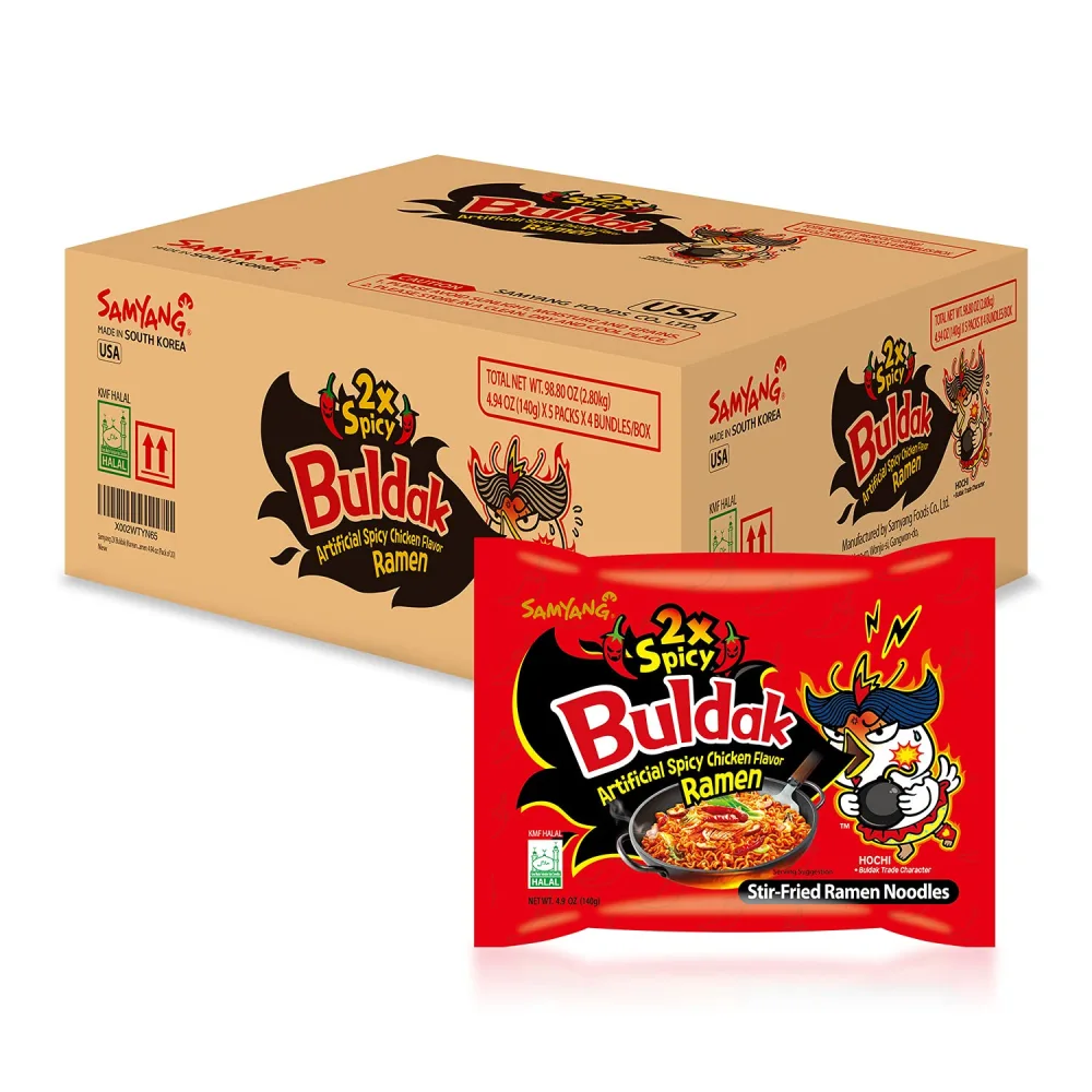 Samyang 2X Buldak (Korean) Hot Spicy Chicken Stir Fried Ramen 4.94 oz (Pack of 20)