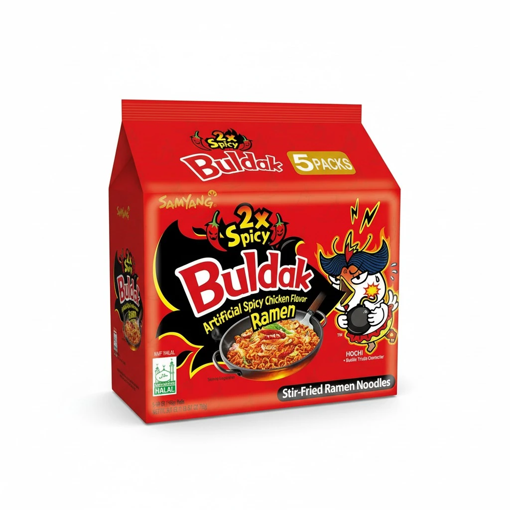 Samyang 2X Buldak (Korean) Hot Spicy Chicken Stir Fried Ramen 4.94 oz (Pack of 5)
