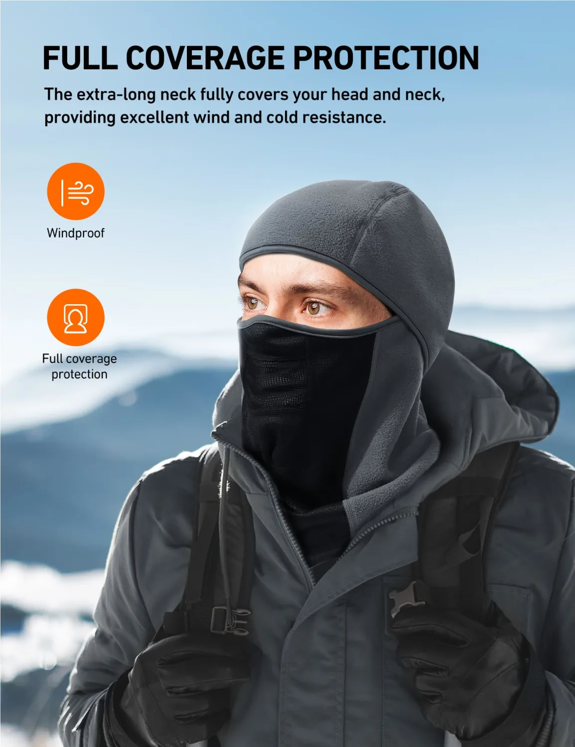 AstroAI Balaclava Ski Mask Winter Fleece Thermal Face Mask Cover for Men Women Warmer Windproof Breathable, Cold Weather Gear for Skiing, Outdoor Work, Riding Motorcycle & Snowboarding, Gray-S
