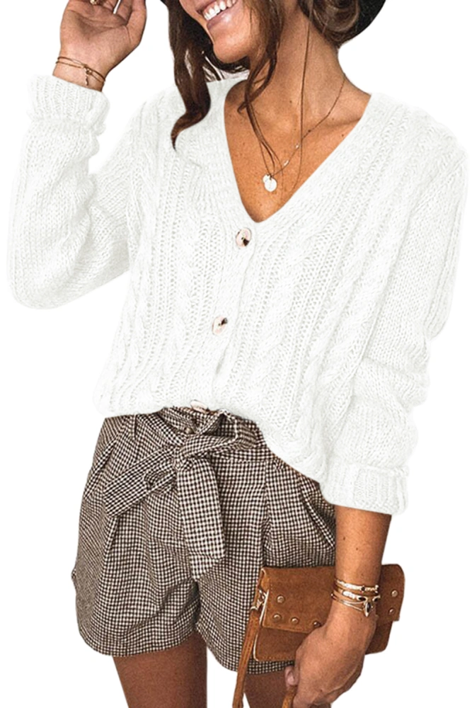 Aoysky Cardigan Sweaters for Women Cable Knit Tops Open Front V Neck Womens Girls Button Down Tops Cardigan