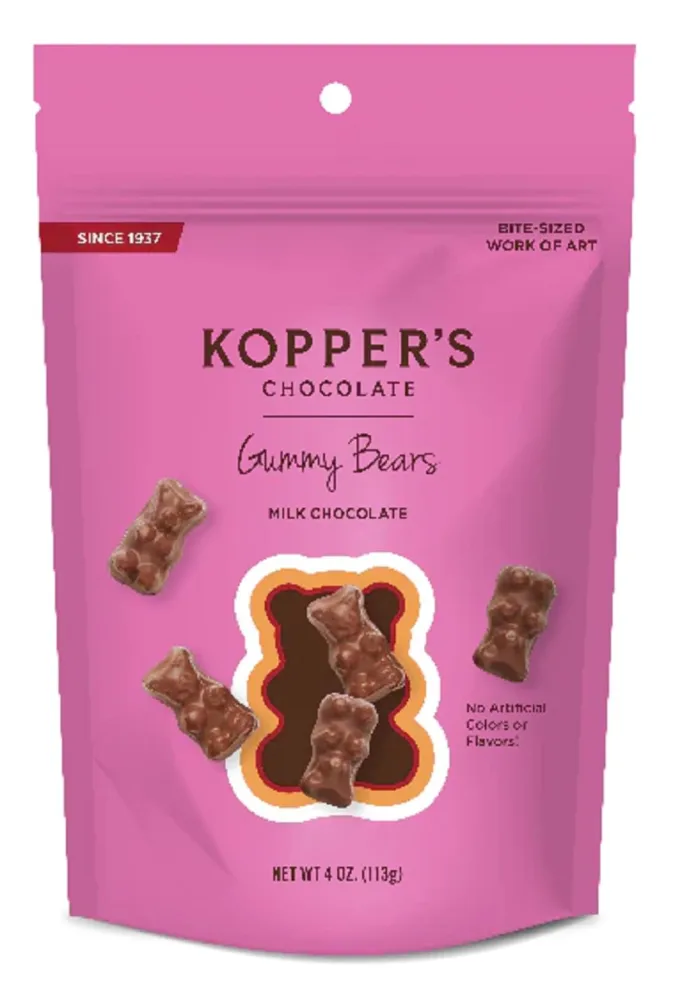 2 Set - Kopper's Chocolate Milk Chocolate Covered Gummy Bears - No Artificial Colors or Flavors - 4 Oz Pouch