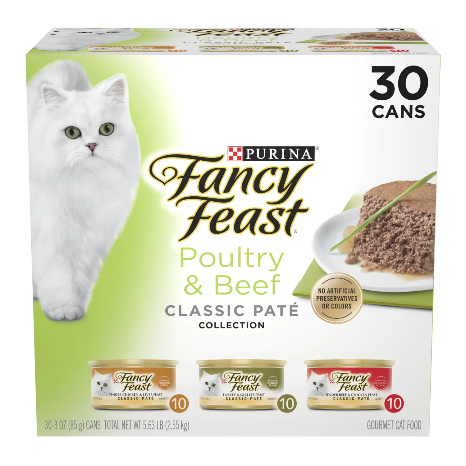 Fancy Feast Poultry and Beef Feast Classic Pate Collection Grain Free Wet Cat Food Variety Pack - (Pack of 30) 3 oz. Cans