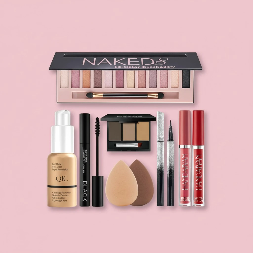 Makeup Kit for Women Full Kit, All in One Makeup Set Includes 12 Colors Naked Eyeshadow Palette, Beige Foundation, Eyeliner & Mascara, Eyebrow Powder, 2Pcs Lipstick and 2Pcs Sponge, Best Gift Set