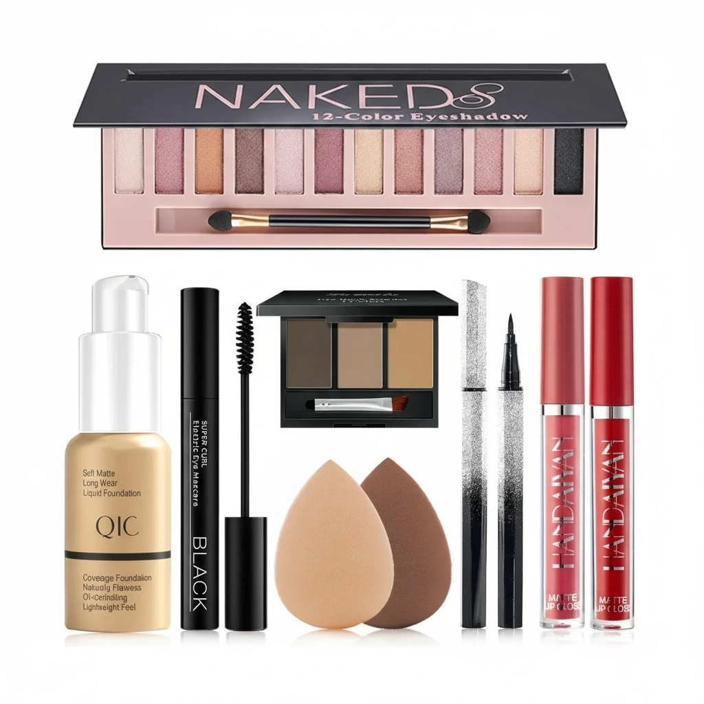 Makeup Kit for Women Full Kit, All in One Makeup Set Includes 12 Colors Naked Eyeshadow, Nude Foundation, Eyeliner & Mascara, Eyebrow Powder, 2Pcs Lipstick and 2Pcs Sponge, Gift Set for Women Teens