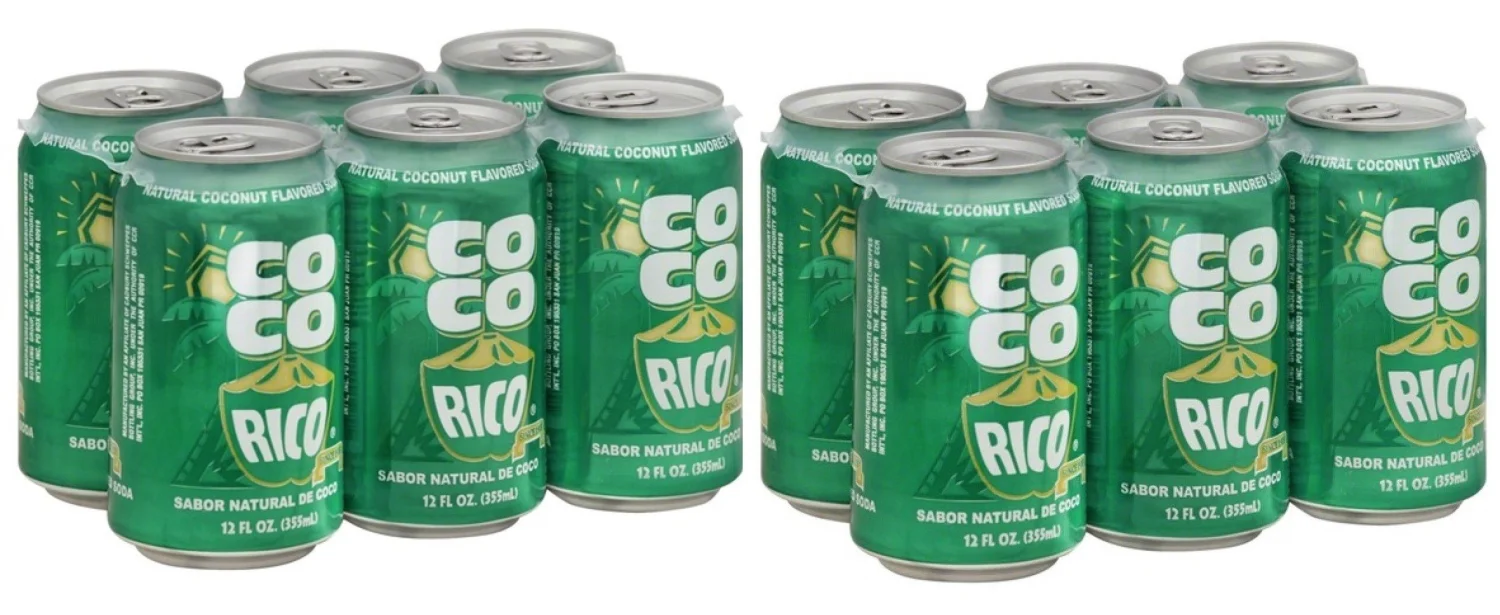 Coco Rico - Natural Coconut Flavored Soda from Puerto Rico - 12 Fl Oz Can per Six Pack (Count of 2)