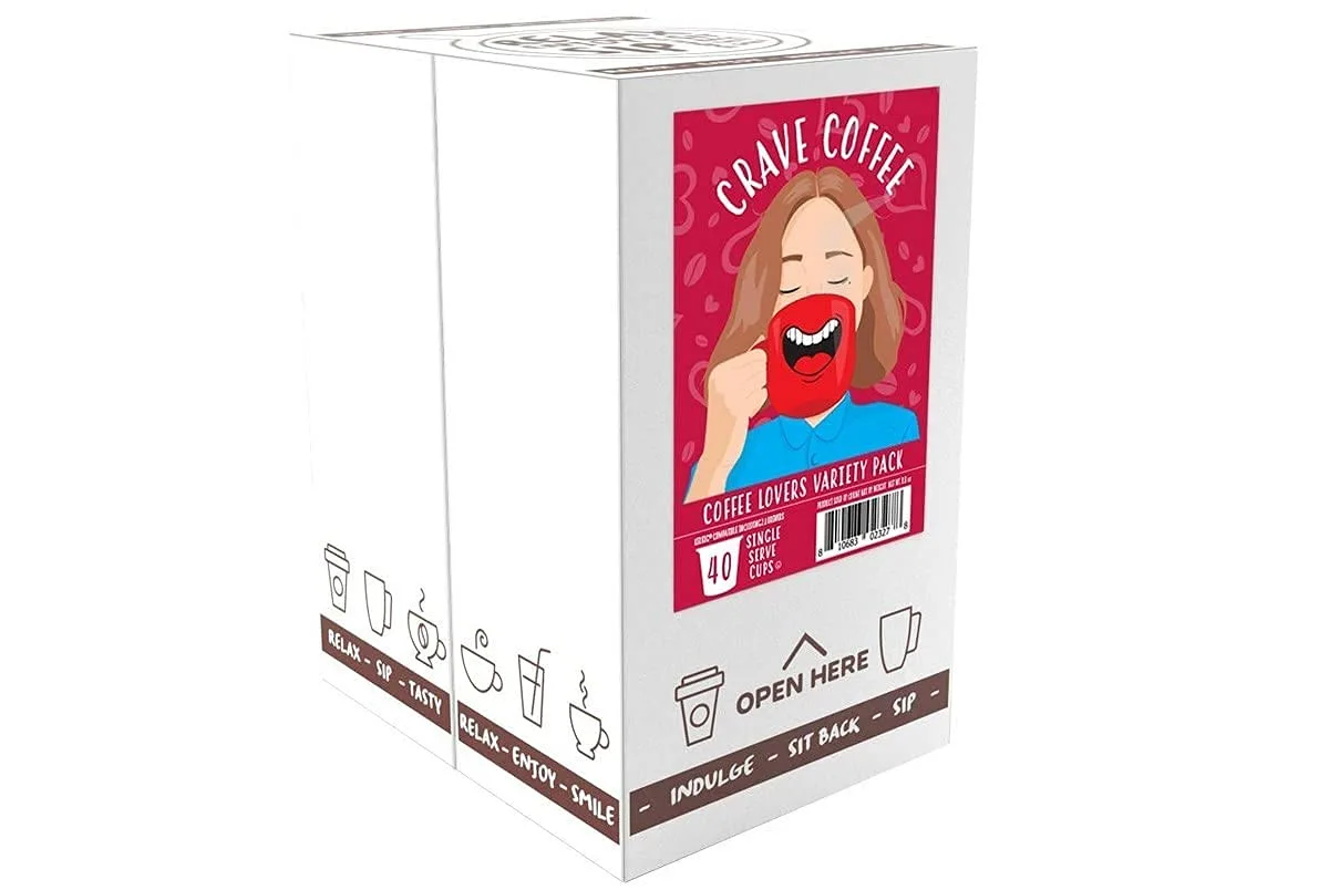 Crave Beverages Coffee Lovers - Flavored and Non Flavored Coffee Pods, for Keurig K Cup Brewers, 40 Count