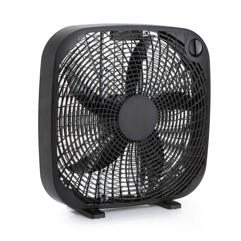 Zinc Basics 20-Inch Box Fan with Powerful Airflow, 3 Speeds, 5 Blades, Lightweight Design, 67 Watts, Black, 6.8 D x 20.86 W x 21.33 H in