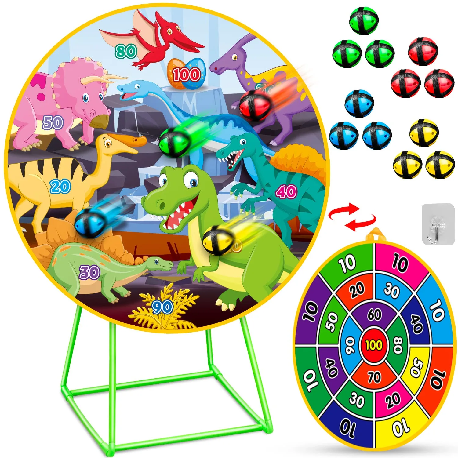 Dioju Dart Board for Kids, Double Sided Dartboard with 12 Sticky Balls&Floor Stand, Indoor Outdoor Sport Toys for 3 4 5 6 7 8 9 10 11 12 Year Old Boys Girls, Target Game Birthday Party Gifts