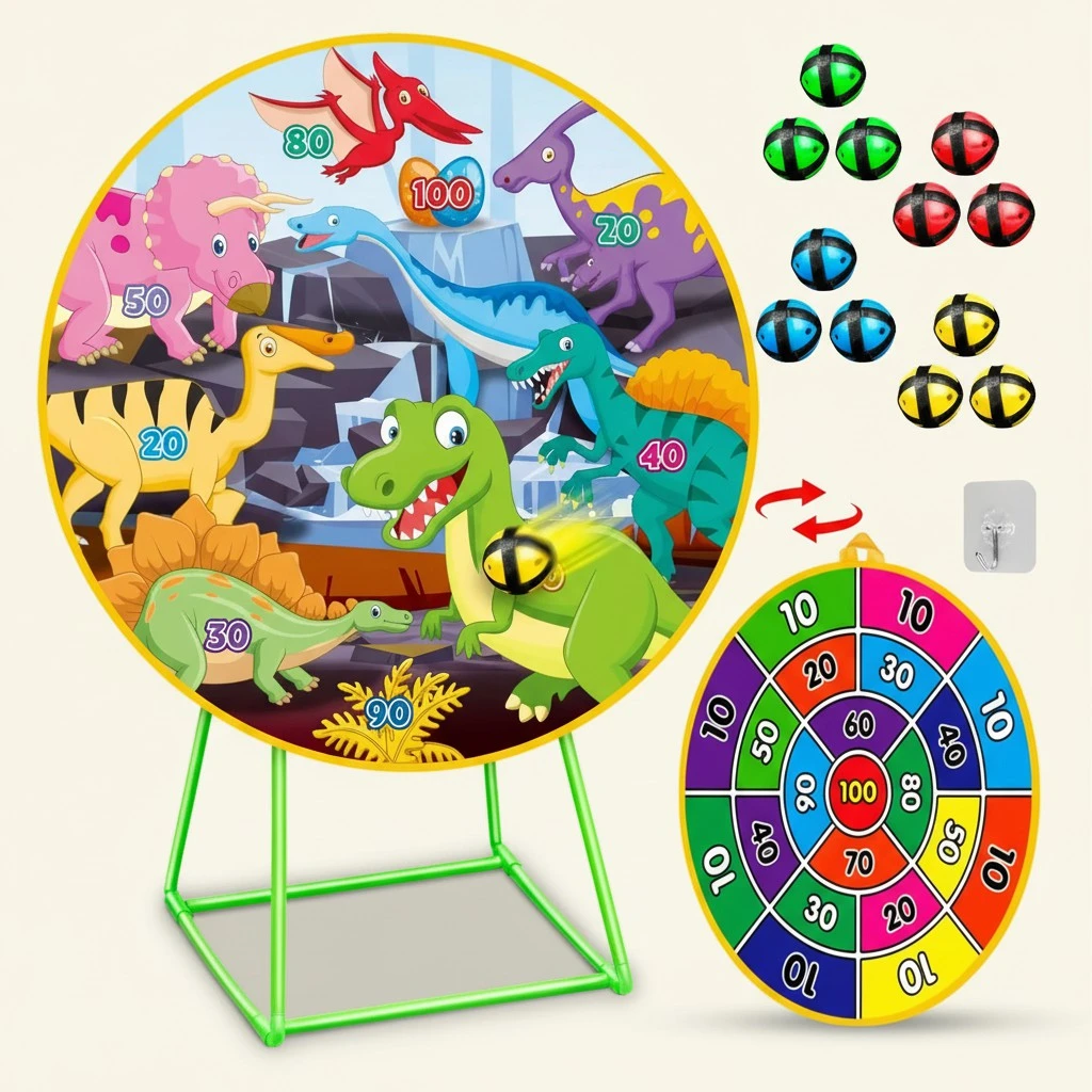 Dioju Dart Board for Kids, Double Sided Dartboard with 12 Sticky Balls&Floor Stand, Indoor Outdoor Sport Toys for 3 4 5 6 7 8 9 10 11 12 Year Old Boys Girls, Target Game Birthday Party Gifts