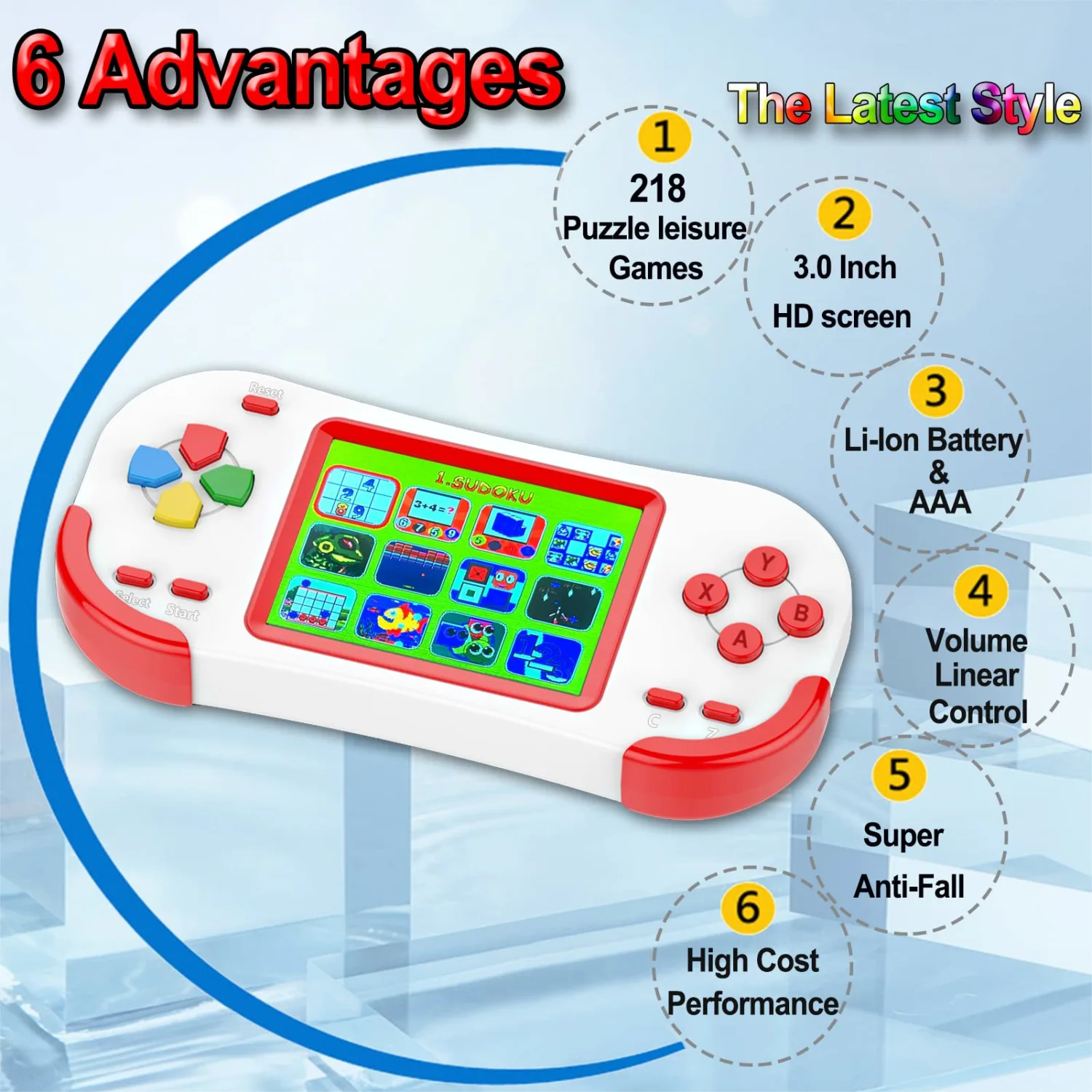 Handheld Games for Kids Adults 3.0'' Large Screen Preloaded 218 Classic Retro Video Games Seniors Rechargeable Electronic Game Player Birthday Xmas Present (Red)