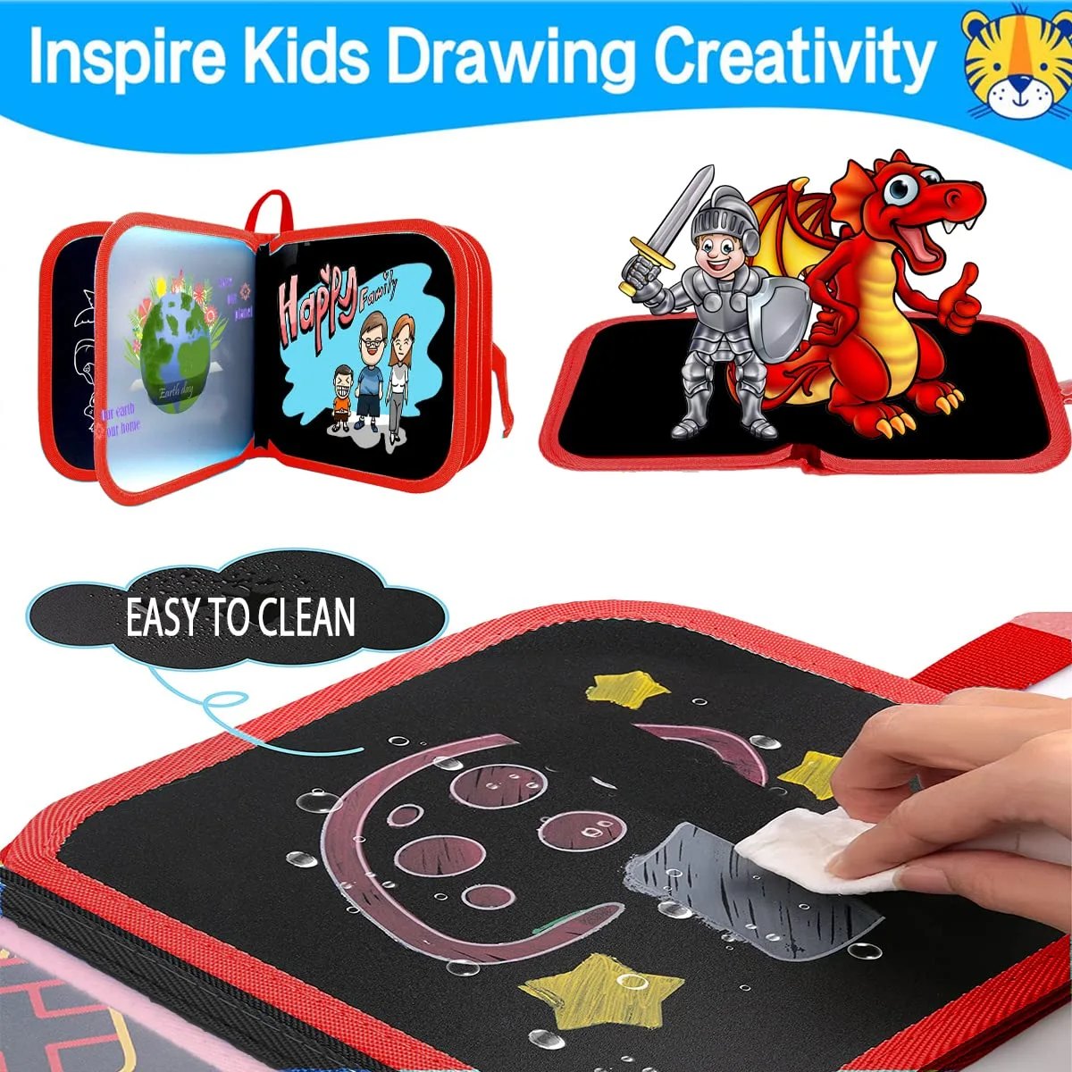 Ccinnoe Erasable Doodle Book for Kids-Toddlers Activity Toys Reusable Drawing Pads with 12 Watercolor Pens, Preschool Travel Art Toy, Road Trip Car Game Writing Painting Set