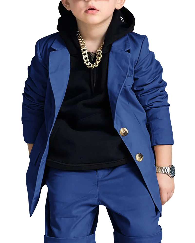 PASLTER Boys Blazer 2 Button Notched Lapel Casual Kids Teen Suit Jacket Coat School Uniform