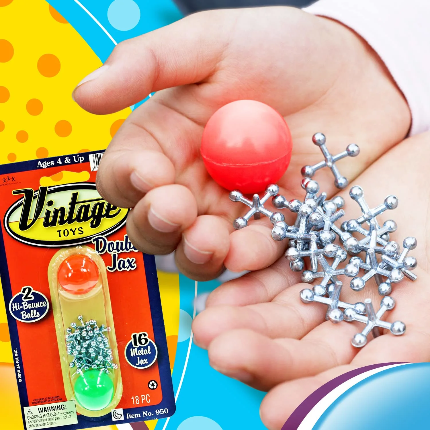 JA-RU Vintage Toys Metal Jacks Set (1 Pack) w/Two Bouncy Balls. Mini Jax Toy for Kids, Boys & Girls. Classic Family Retro Games. Bulk Party Favors, Pinata Filler, Birthday Stocking Stuffers. 950-1B