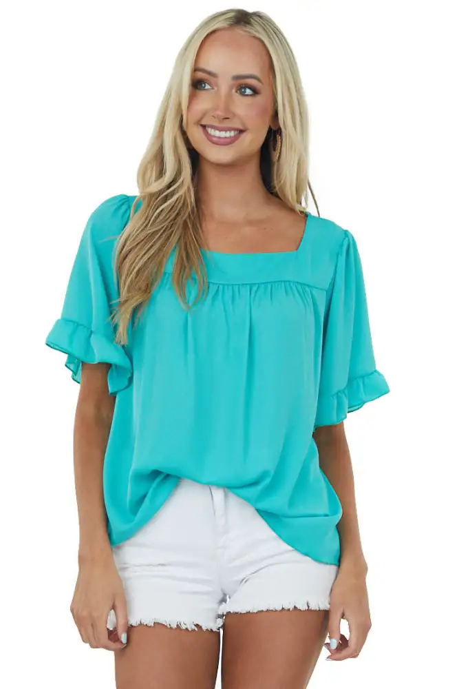 BZB Womens Summer Tops Sqaure Neck Ruffle Sleeve T Shirts Babydoll Tshirts 2023 S-2XL