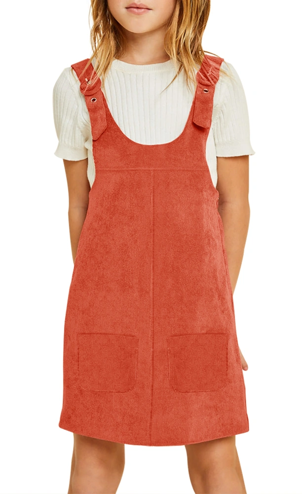 Looks Cute Girl's Corduroy Overall Dress Adjustable Strap Pinafore Sleeveless Classical Short Dresses