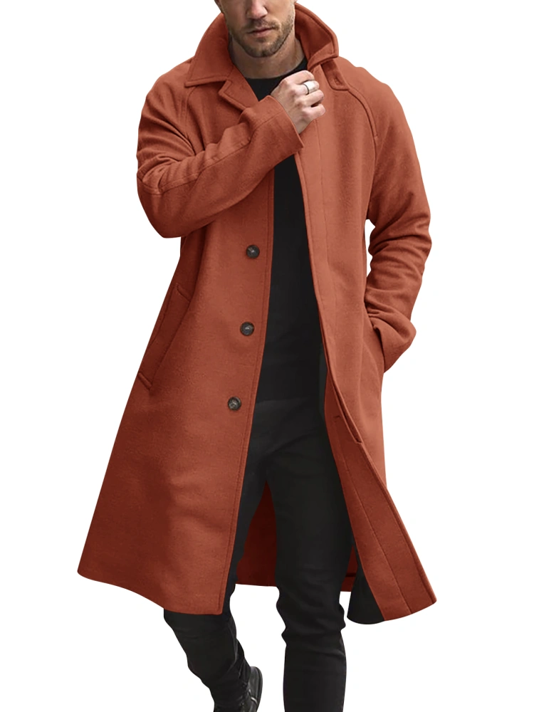 Angeun Mens Trench Coats Slim Fit Single Breasted Notched Lapel Long Pea Coat Casual Jacket