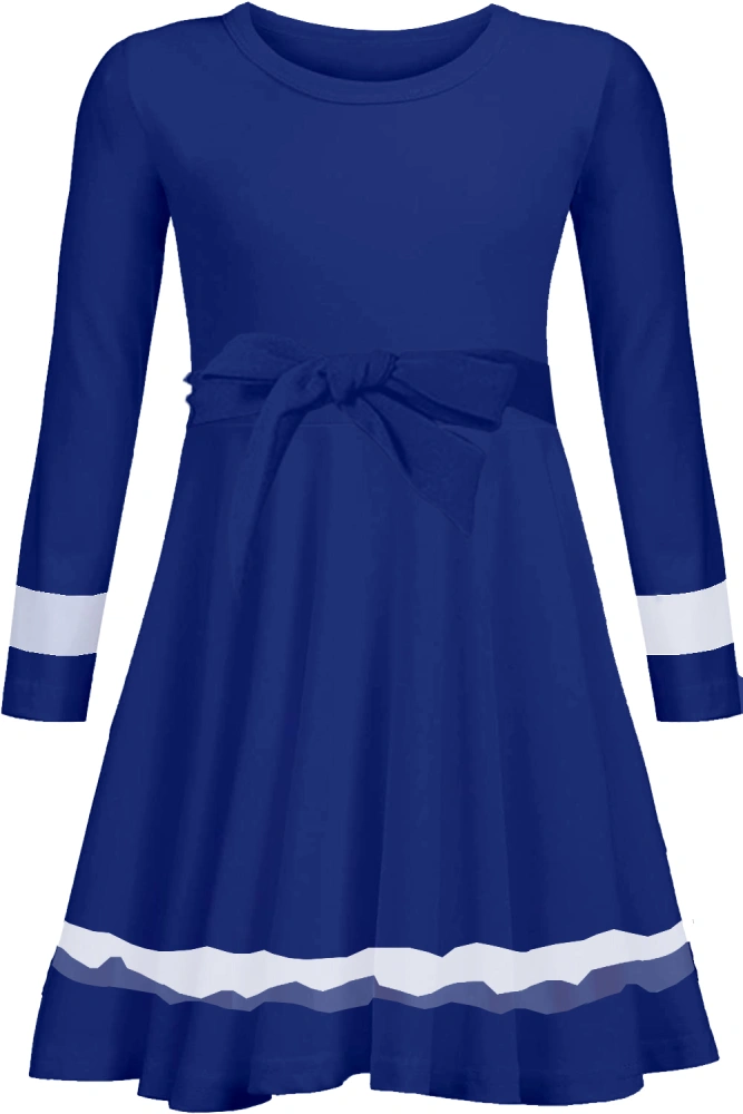 simtuor Girls Belted Dress Long Sleeve Casual Sheer Mesh Insert A-Line Dresses for 4-13Y Kids