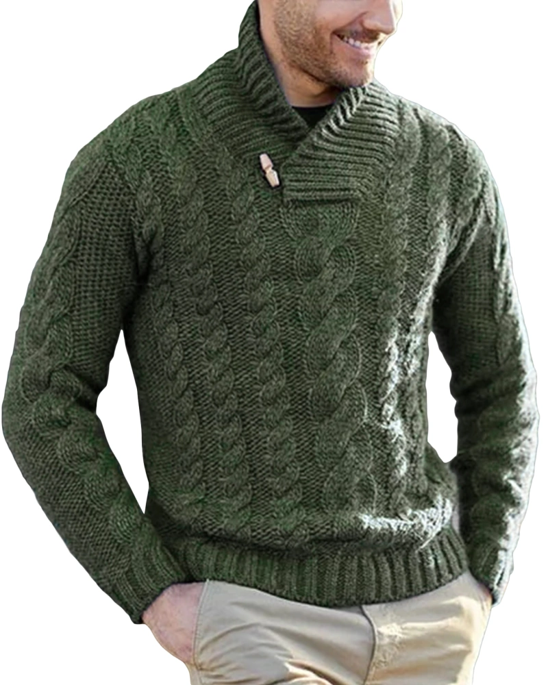 FUERI Herren Pullover Moderner Strickpullover Hornschnalle Schalkragen M盲nner Pulli Langarm f眉r Winter