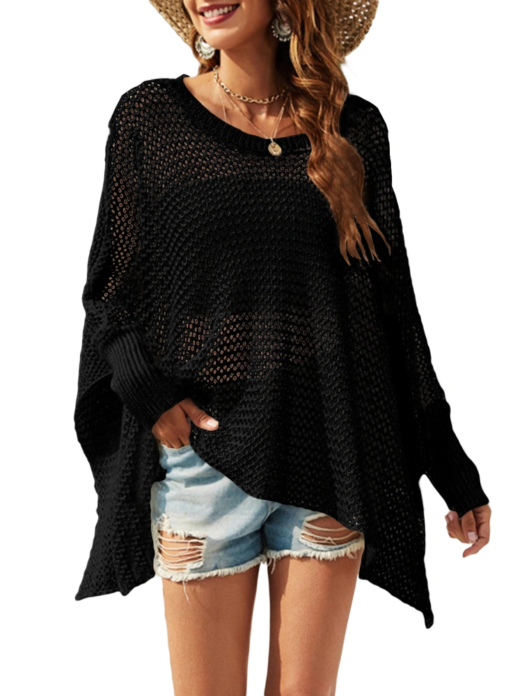 Farktop Womens Hollow Out Sexy Pullover Sweaters Swim Cover Up Knit Summer Outfits Crochet Top