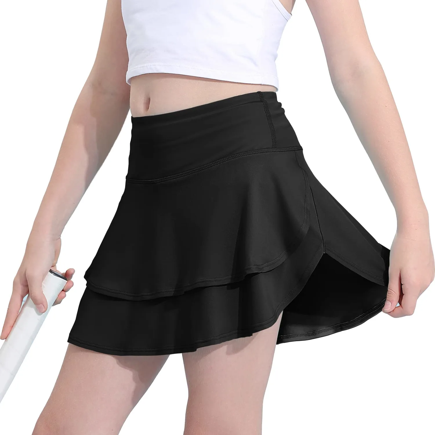 simtuor Girls Tennis Skirts Pleated Kids Athletic Skorts Layered Ruffle Golf Running Workout Skirt with Pockets 4-13 Years