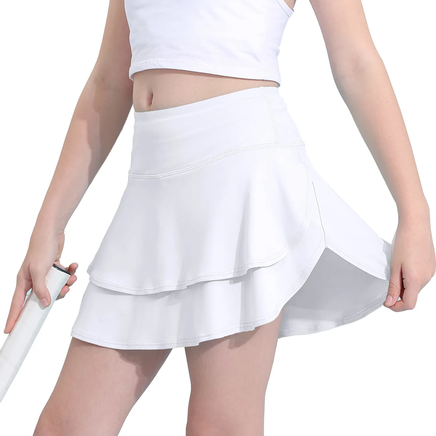 simtuor Girls Tennis Skirts Pleated Kids Athletic Skorts Layered Ruffle Golf Running Workout Skirt with Pockets 4-13 Years