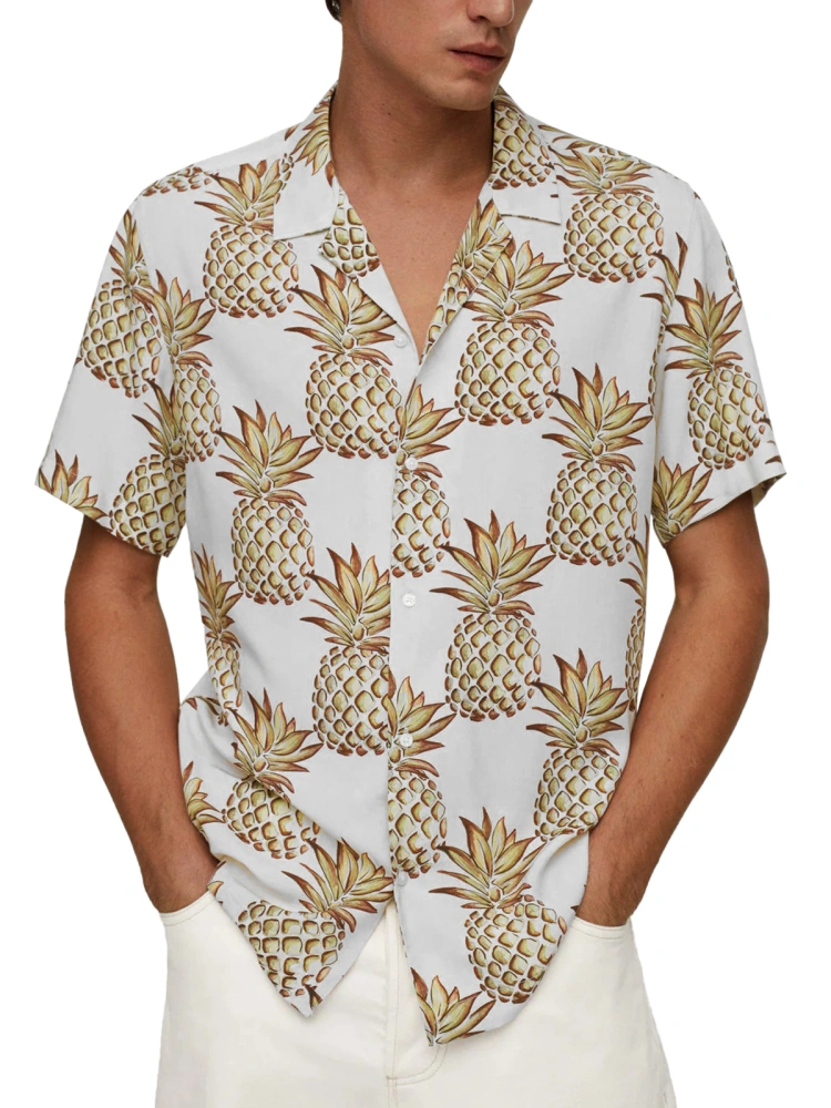 Farktop Mens Short Sleeve Hawaiian Pineapple Print Shirt Causal Summer Shirt