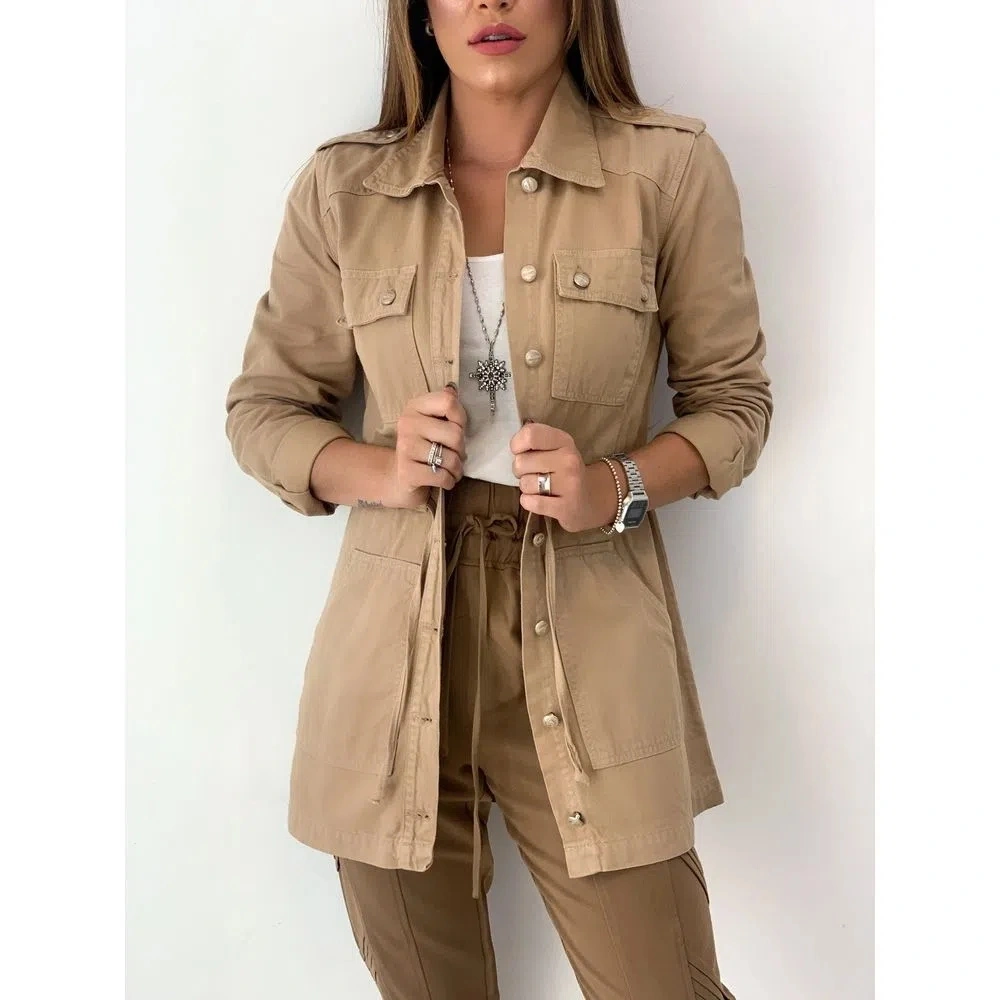 Gevomir Jackets For Women Button Down Lightweight Utility Anorak Trench Military Outwear Coat with Pockets