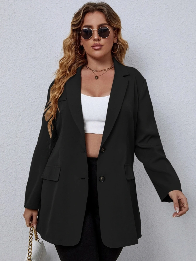 Dyexces Womens Plus Size Casual Blazers for Women Buttons Long Sleeve Jackets Work Office Lapel Blazer Oversized Blazers