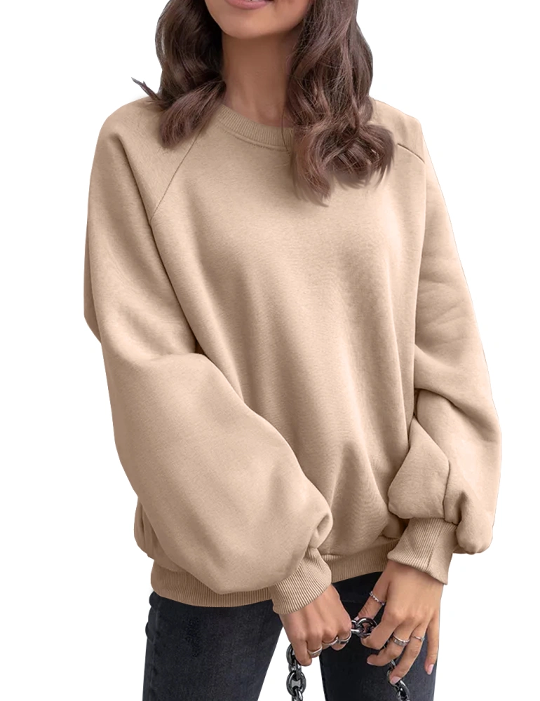 Wihion Women's Oversized Pullover Sweatshirts Lantern Sleeve Drop Shoulder Casual Sport Loose Crewneck Jumper Tops