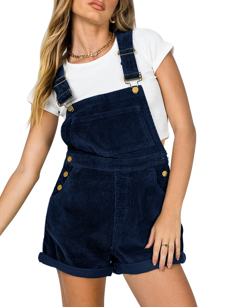 Women Corduroy Short Overalls Romper Jumpsuit Casual Adjustable Straps Cute Plain Overall With Pockets