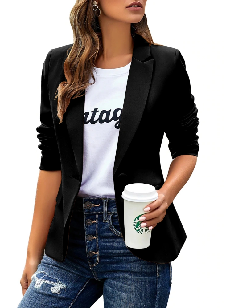 Womens Casual Blazers Long Sleeve Lapel Button Slim Work Office Blazer Jacket