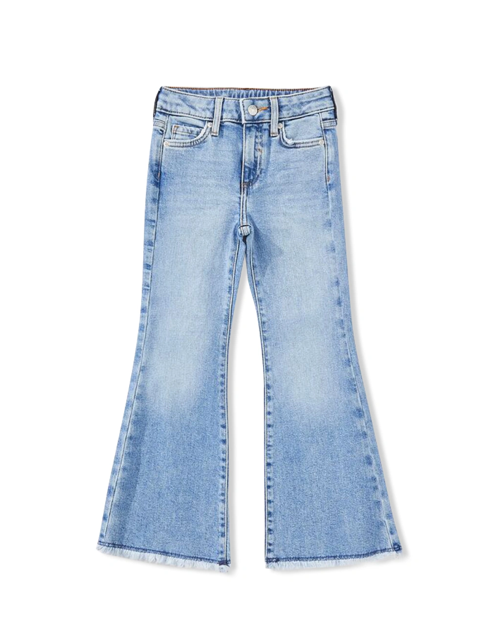 Miniketty Girls' Baggy Flare Jeans Cute Bell Bottom Frayed Hem Washed Denim Pants