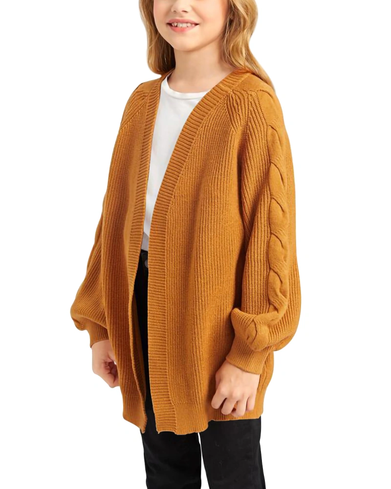 Batermoon Girls' Open Front Cardigans Cable Knit Lantern Sleeve Chunky Sweater Coats