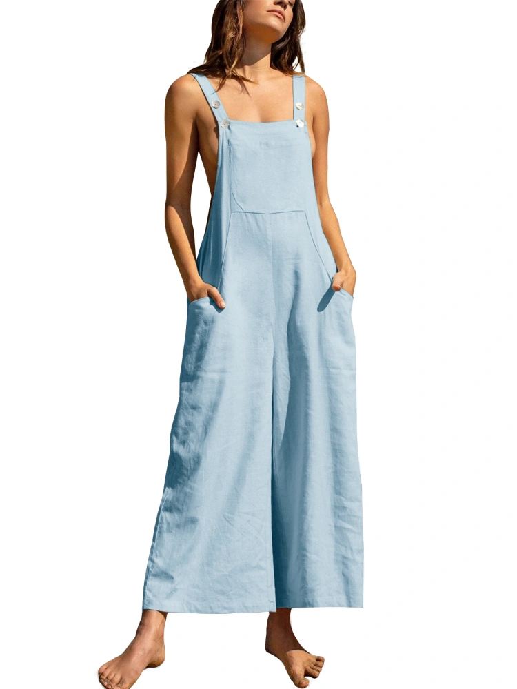 PASLTER Women's Loose Jumpsuit Sleeveless Spaghetti Strap Summer Wide Leg Pants Rompers Overalls