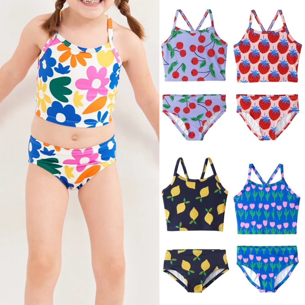 Baby Girls Prints Tankini Set Toddler Two Piece Bikinis Bathing Suit Kids Floral Swimsuit Beach Wear