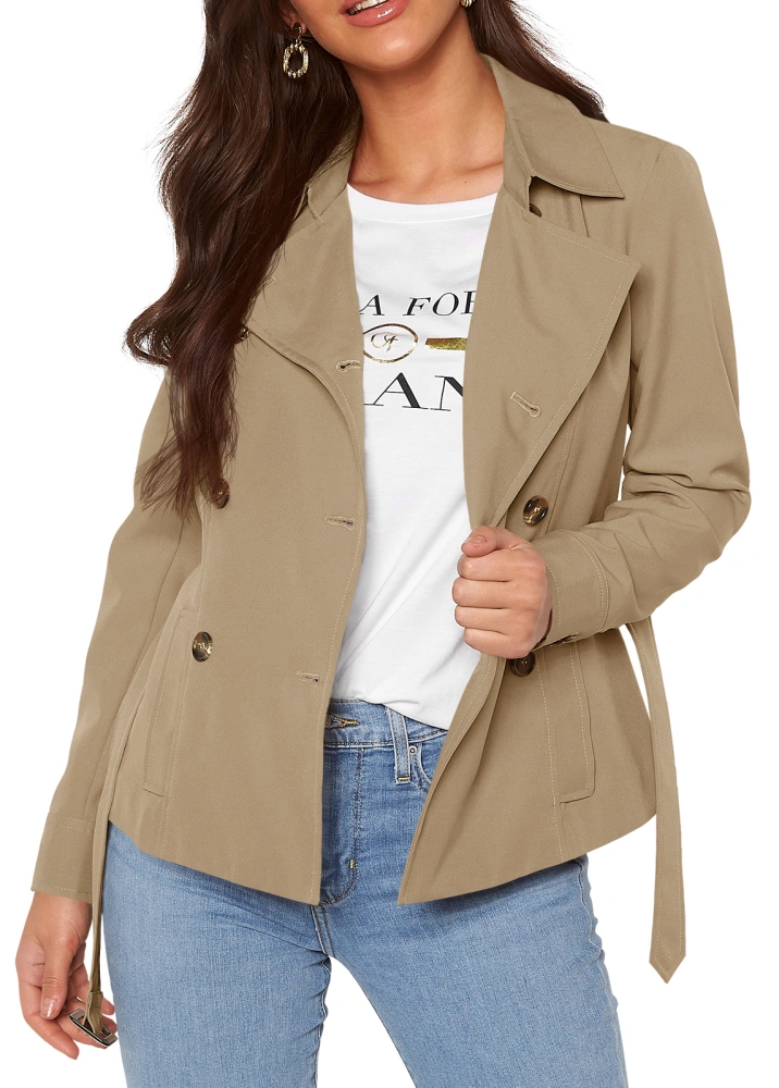 Srendarky Womens Trench Coat Double-Breasted Lightweight Classic Slim Coat Jacket with Belt