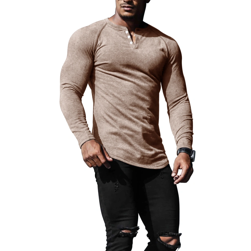 Mens Henley Shirts Long Sleeve Solid Color Casual Button Crew Neck Casual Lightweight Comfortable Tops