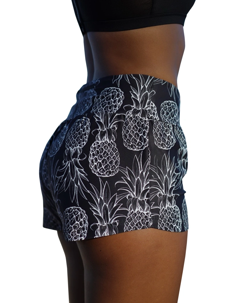 Qpmmber Womens Pineapple Yoga Shorts Gym Workout Biker Running Sports Short Pants (Please Select Larger Size Size)