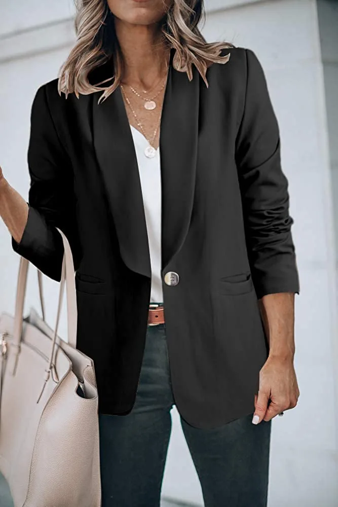 Cnkwei Womens Casual Blazers Long Sleeve One Button Lapel Collar Work Office Blazer Jackets