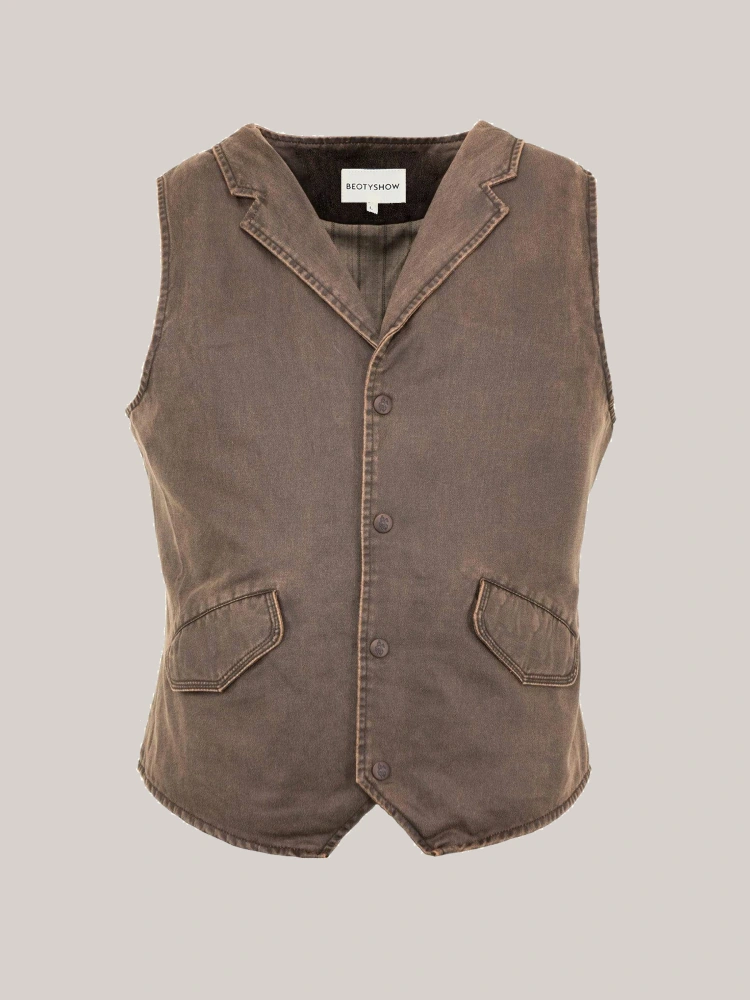 Beotyshow Mens Cowboys Vest Cotton Outdoor Lightweight Multi-Pockets Western Style Utility V-neck Vest