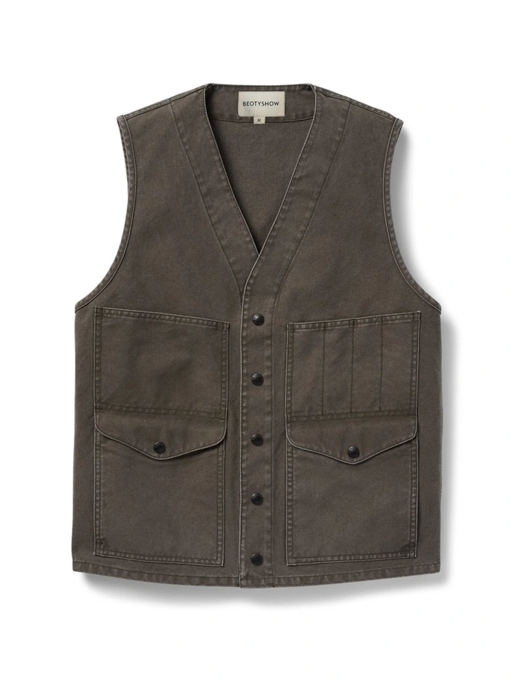 Beotyshow Mens Cowboys Vest Cotton Outdoor Lightweight Multi-Pockets Western Style Utility V-neck Vest