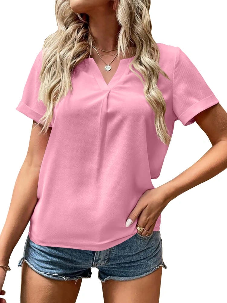 Wihion Women's Short Sleeve T-Shirts Casual Notched V Neck Loose Fit Top Blouses